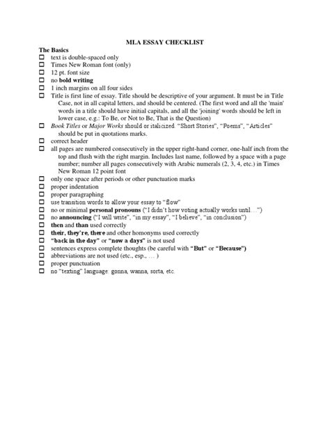 MLA Format Checklist 的图像结果