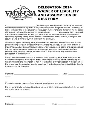 Fillable Online vmmusa Delegation 2014 waiver of liability and ...