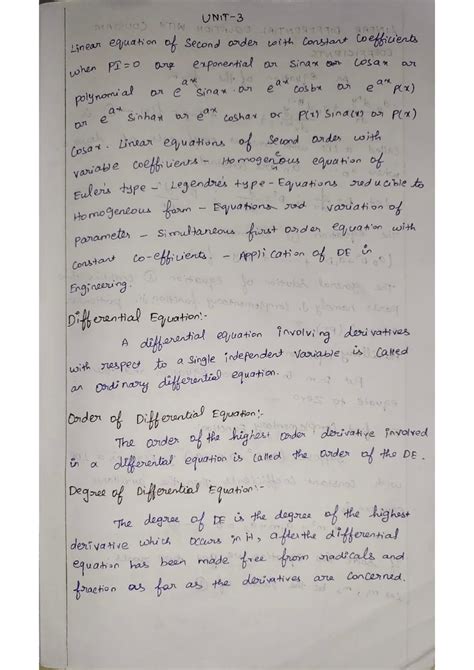 Linear Differential Equations - Chapter Notes (UNIT-3) - Studocu