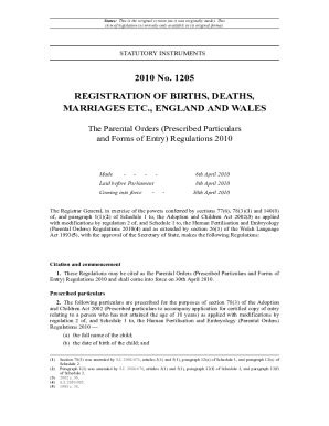 Fillable Online The Parental Orders (Prescribed Particulars and Forms ...