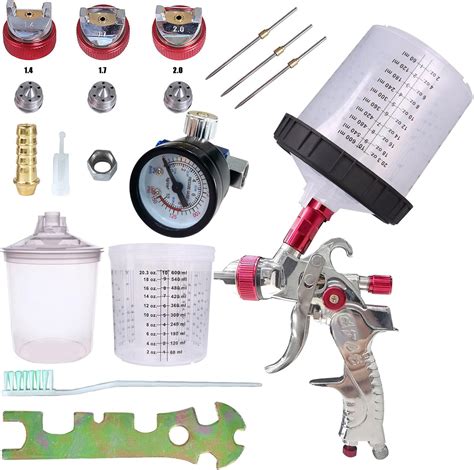 Amazon.com: AKISEKTR HVLP Spray Gun Set, Automotive Spray Paint Gun with Pressure Gauge, 3 ...