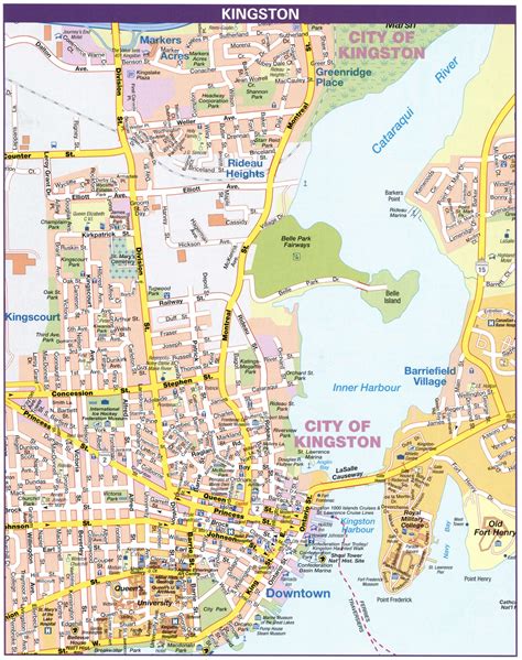 Map downtown Kingston, Ontario Canada.Kingston city map with highways free download