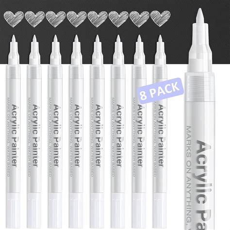 Amazon.com: AKARUED White Paint Pen Acrylic Marker: 8 Pack 0.7mm White ...