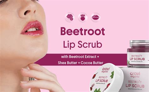 Aravi Organic Beetroot Lip Scrub with Shea Butter & Cocoa Butter – For ...