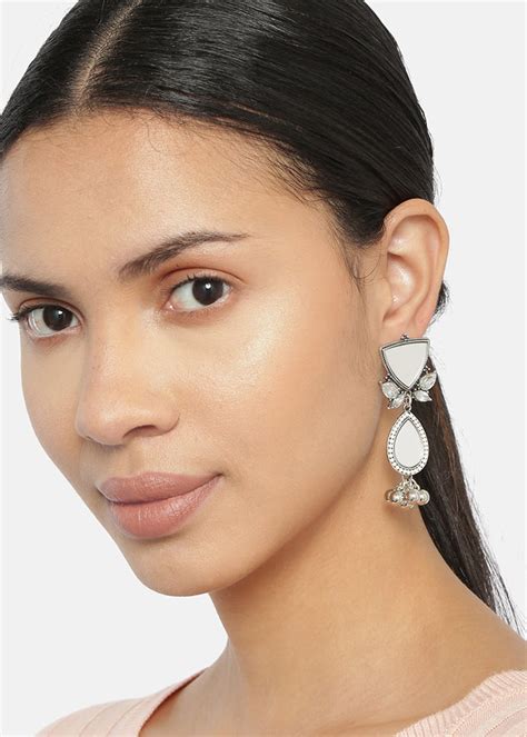 Get Mirror & Stone Embellished Silver Layered Jhumkas at ₹ 350 | LBB Shop