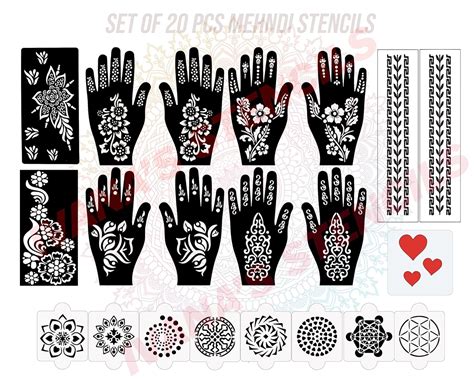 Ivana's Set of 20 Pcs Combo Pack, Reusable Mehndi Stencil Sticker ...