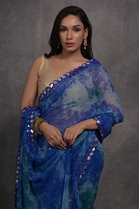 Buy Lace Work Blue Georgette Saree zb130393 | Saree Buta