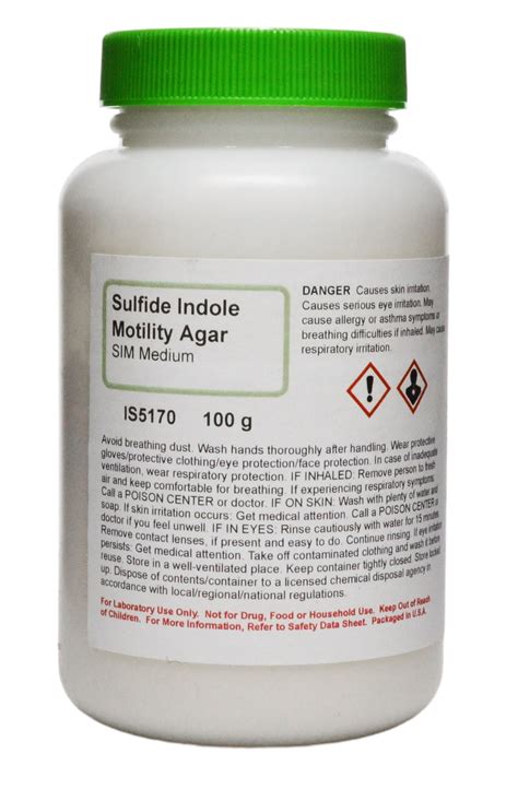 Sulfide Indole Motility (SIM) Agar Powder, 100g – Selective and Differ ...