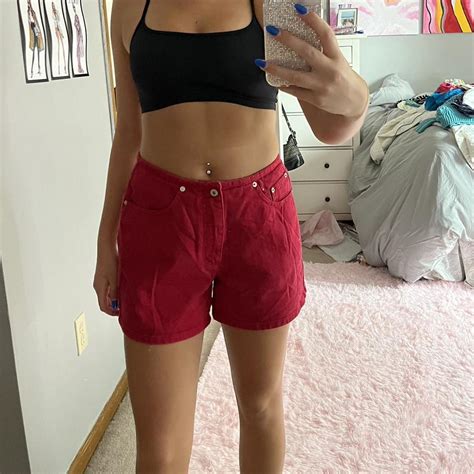 Red Denim Shorts - Depop
