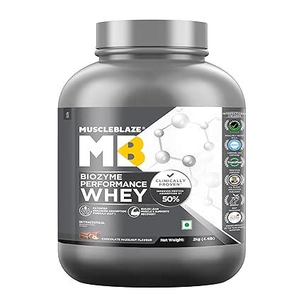 MuscleBlaze Biozyme Performance Whey Protein Powder, Chocolate Hazelnut ...