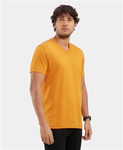 Buy Super Combed Cotton Rich Solid V Neck Half Sleeve T-Shirt - Desert ...