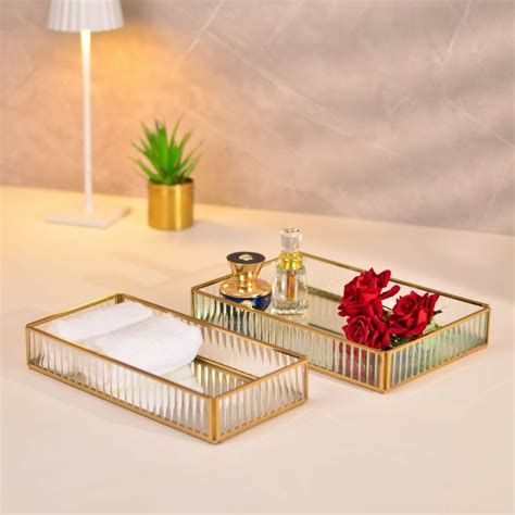Set of 2 Fluted Glass Multipurpose Tray- Large & Small – Local Nation