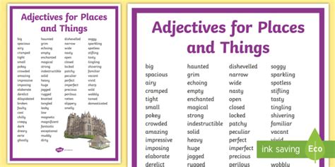 Adjectives for Places and Things Display Poster