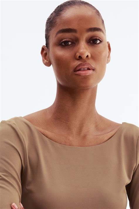 Women's Dusty khaki green Ballerina-neckline top | H&M IN