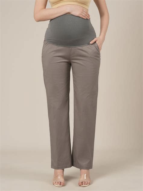 Grey Maternity Stretchy Cotton Wide Leg Trousers