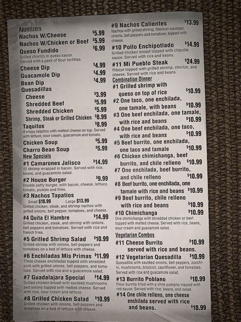 Menu at Hacienda Real restaurant, Eunice