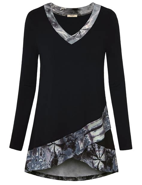 Timeson Womens Tunic Blouses, Ladies Long Sleeve Elegant Flattering ...