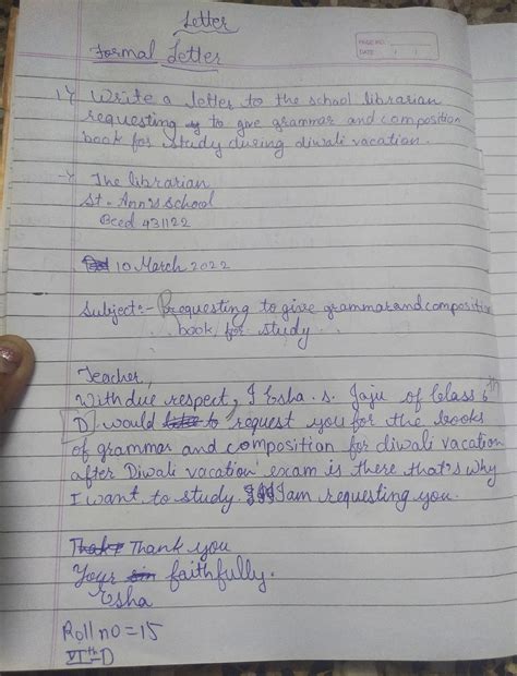 write a letter to the school librarian requesting to give grammar and ...