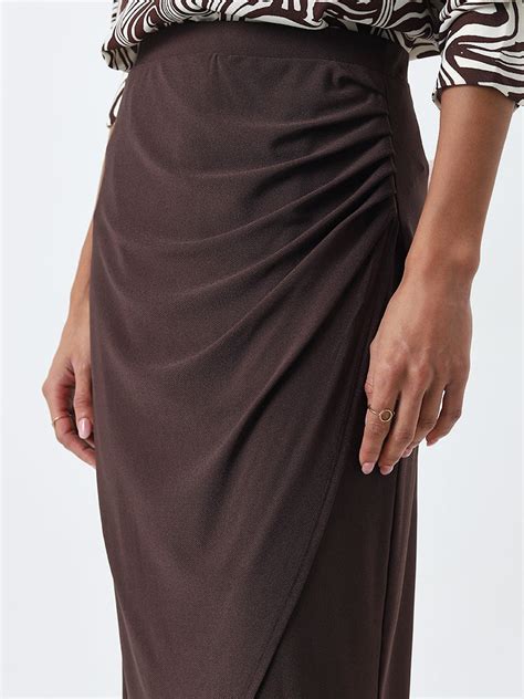 Buy Wardrobe Brown Ruched Detailed High-Rise Skirt from Westside