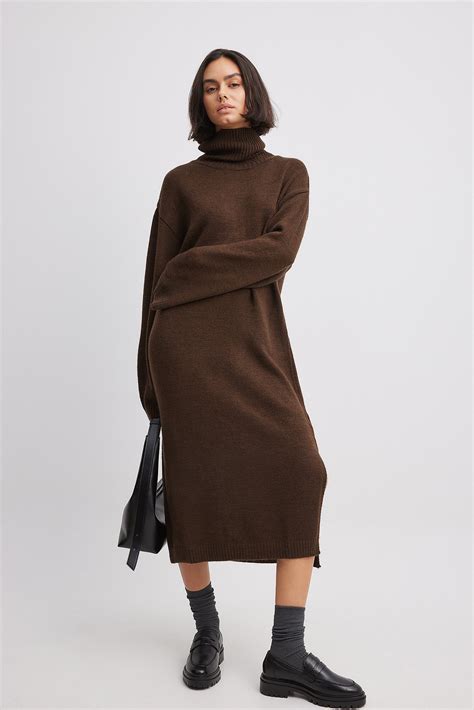 Knitted Oversized Midi Dress Brown | NA-KD