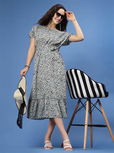 Grey Abstract Printed Fit Flare Midi Dress – CINK