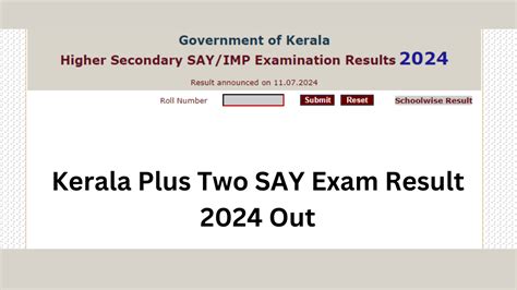Kerala Plus Two SAY Exam Result 2024 Out, DHSE +2 SAY School wise ...