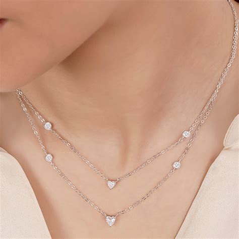 Heart Solitaire Rhodium Plated 925 Sterling Silver Necklace – Zavya