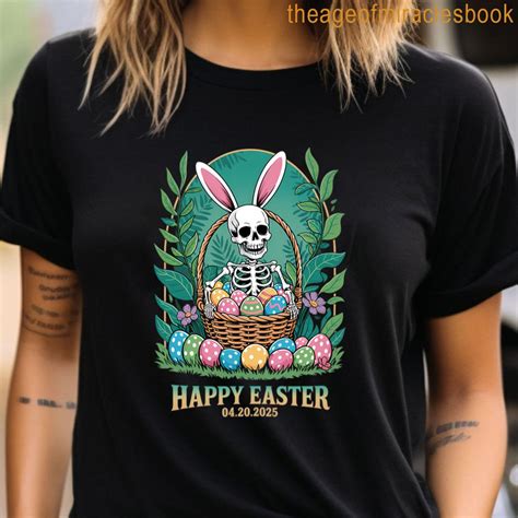 Happy 420 Easter Bunny Skull Skeleton Smoking Funny 2025 T-shirt