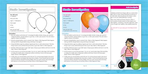 Static Electricity Worksheet Activity I Twinkl Canada