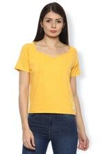 Buy Women Yellow Solid Casual V-Neck Top Online - 665673 | Van Heusen