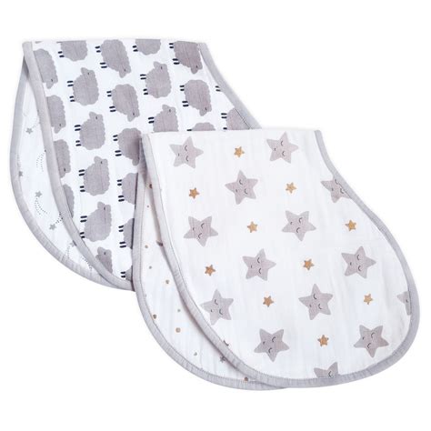 Masilo Organic Cotton Burp Cloth Bibs Pack of 2 – Sheep & Stars