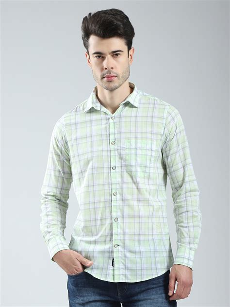 Buy Men Green Check Collar Full Sleeve Shirt Online in India - Monte Carlo