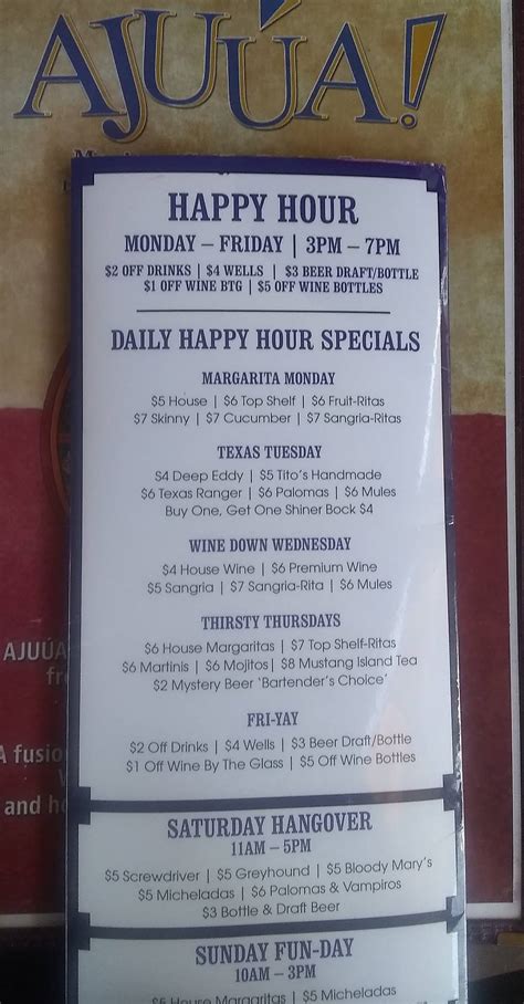 Menu at Ajuúa! Mexican Grill Patio Bar, San Antonio