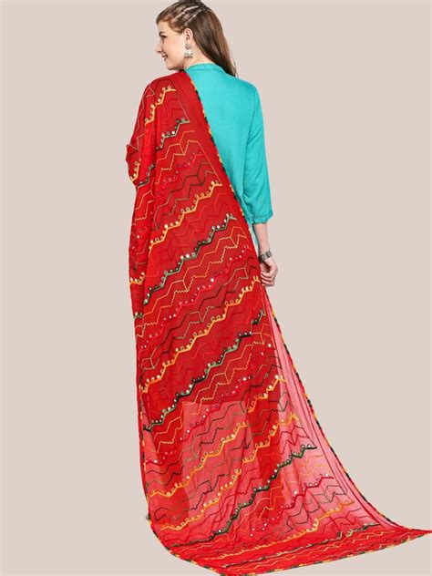 Embellished Multicoloured Embroidered Chiffon Dupatta – Dupatta Bazaar