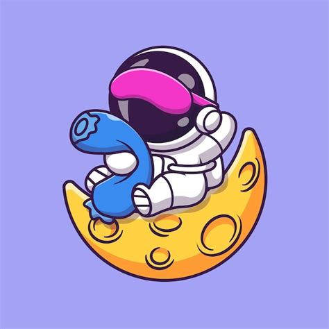 Mignon, astronaute, tenue, oreiller, sur, lune, dessin animé, vecteur ...