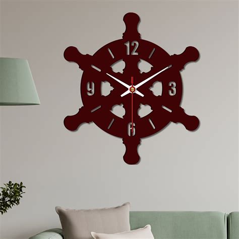Ship Wheel Shape Wooden Wall Clock – Homcraft