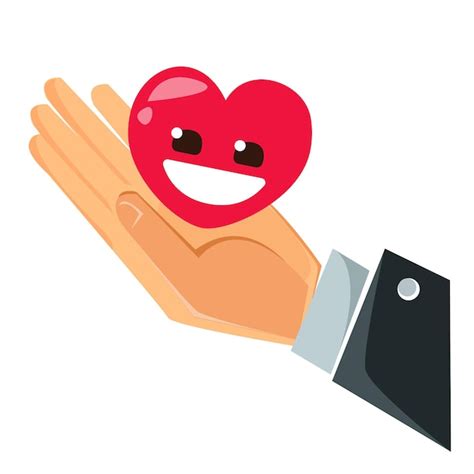 Une main d homme au creux de laquelle un coeur rouge avec un sourire ...