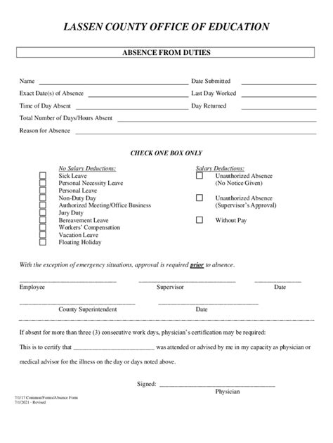 Fillable Online Absence From Duties Form Fax Email Print - pdfFiller