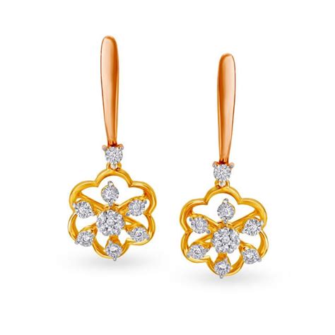 Floral Gold and Diamond Bali Earrings with drops