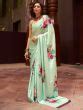 Buy Pista Green Floral Printed Satin Festival Wear Saree From Ethnic Plus