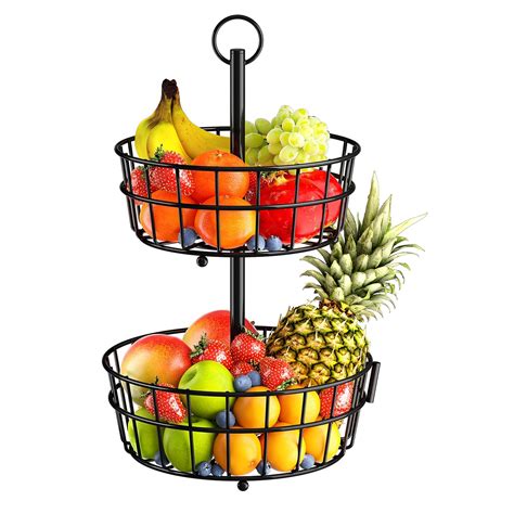 Buy ASENLAYI 2 Tier Fruit Basket,Detachable Metal Fruit Bowl Bread ...
