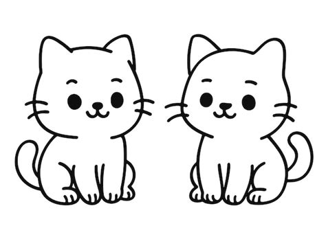 Cute kitten kawaii smile line drawing coloring page | Premium Vector