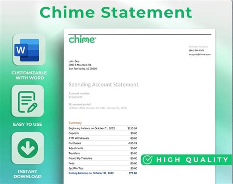 Chime Bank Statement Chime Personal Bank Templateeditable - Etsy