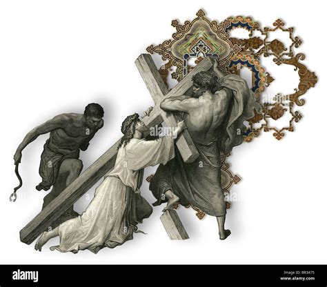 Victorian letter P with Jesus Christ, enfeebled by the weight of the cross Stock Photo - Alamy
