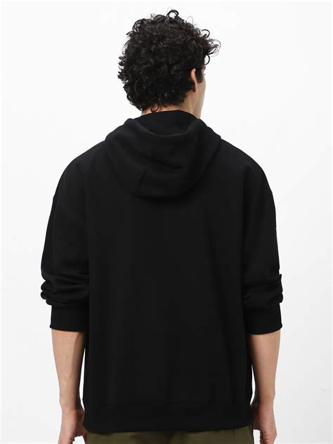 Men's Jet Black Cotton Solid Oversized Hooded Neck Sweatshirt – Urbano ...