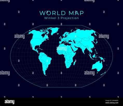 Map of the World. Winkel tripel projection. Futuristic infographic ...