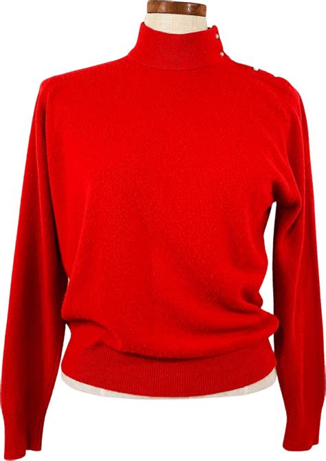 Vintage Red Turtleneck Pearl Button Sweater by Designers Originals ...