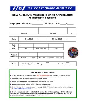 Fillable Online NEW AUXILIARY MEMBER ID CARD bAPPLICATIONb Fax Email ...