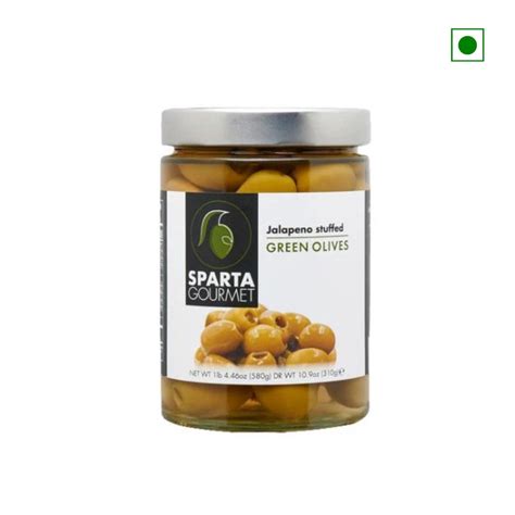 Jalapeno Stuffed Green Olives (580 gms) By Sparta Gourmet