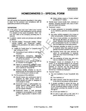 Fillable Online HO 00 03 05 01 - Homeowners 3 - Special Form Fax Email ...
